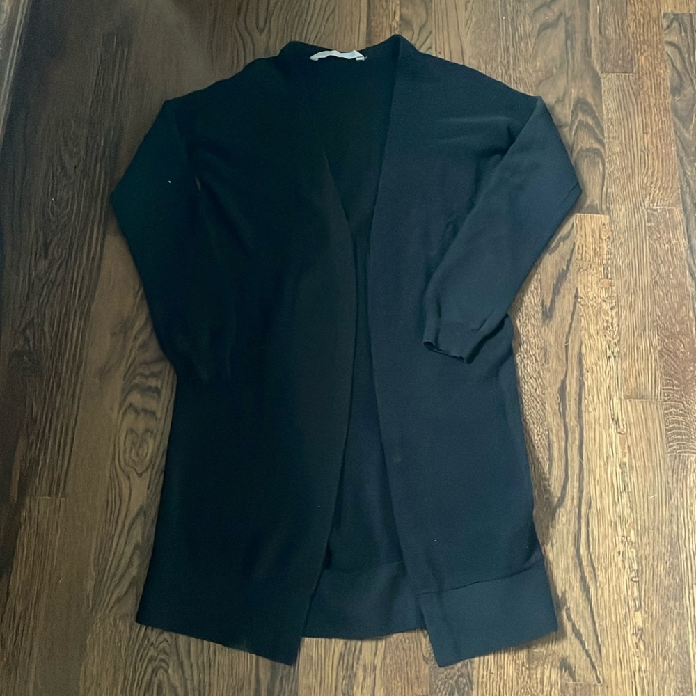 Athleta black daybreak rib wrap long cardigan sweater, size XS